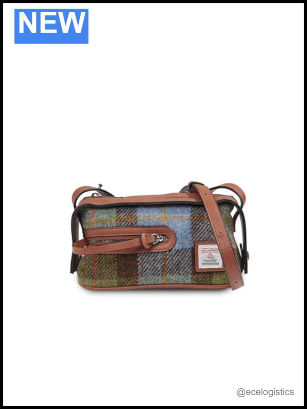 Authentic Harris Tweed Shoulder Bag Crossbody Microfiber Leather Trim